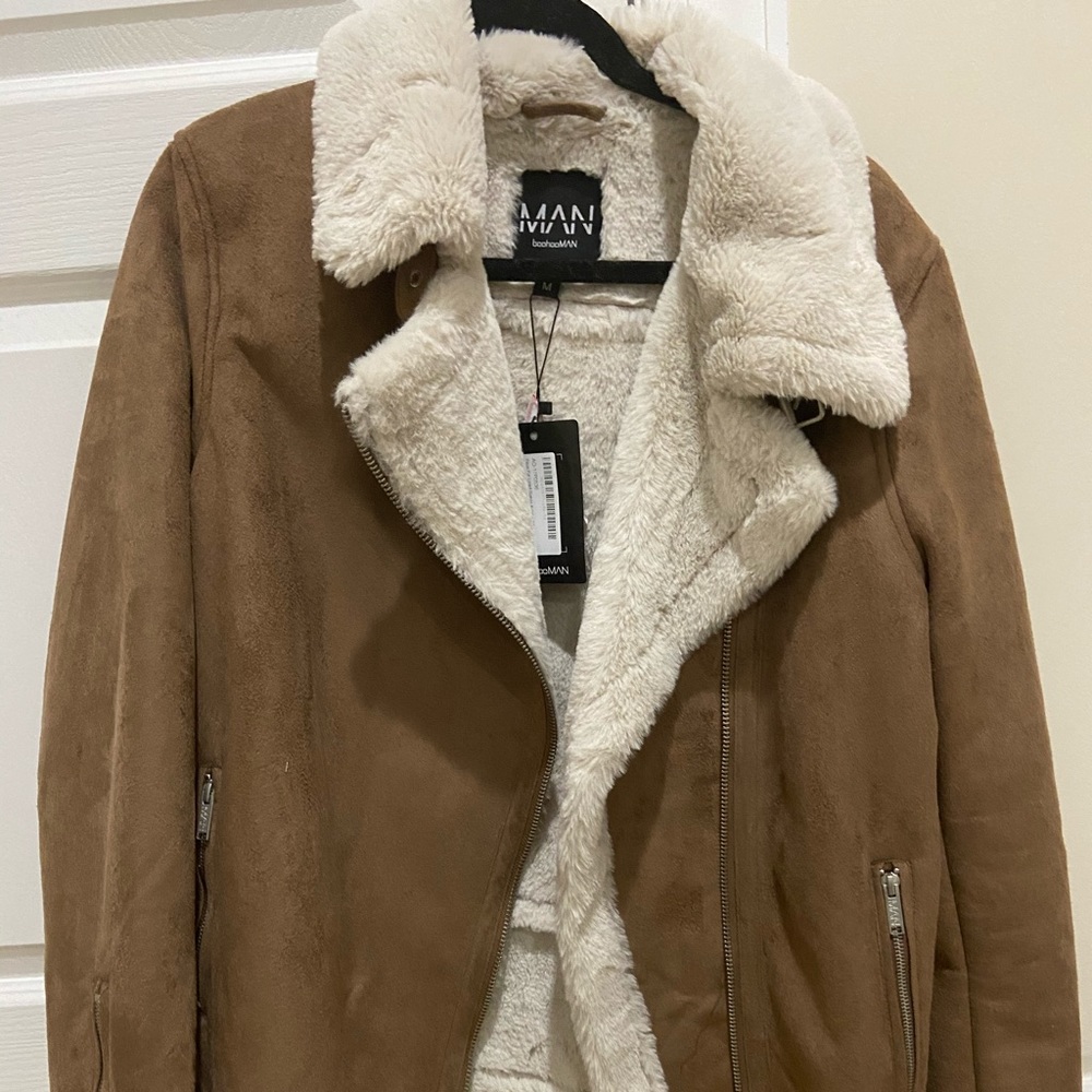 Suede shearling coat boohoo